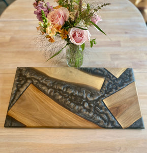 Large Walnut and grey resin charcuterie board